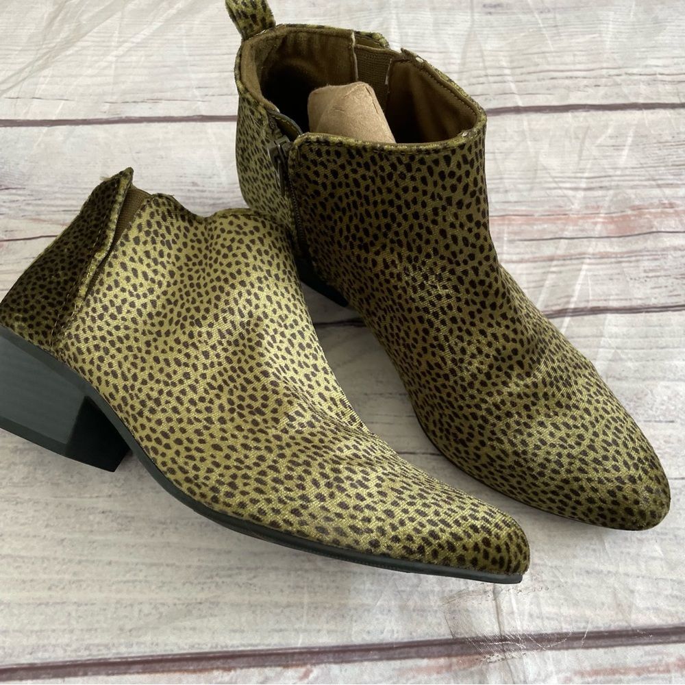 Womens Olive Leopard Print Ankle Boots